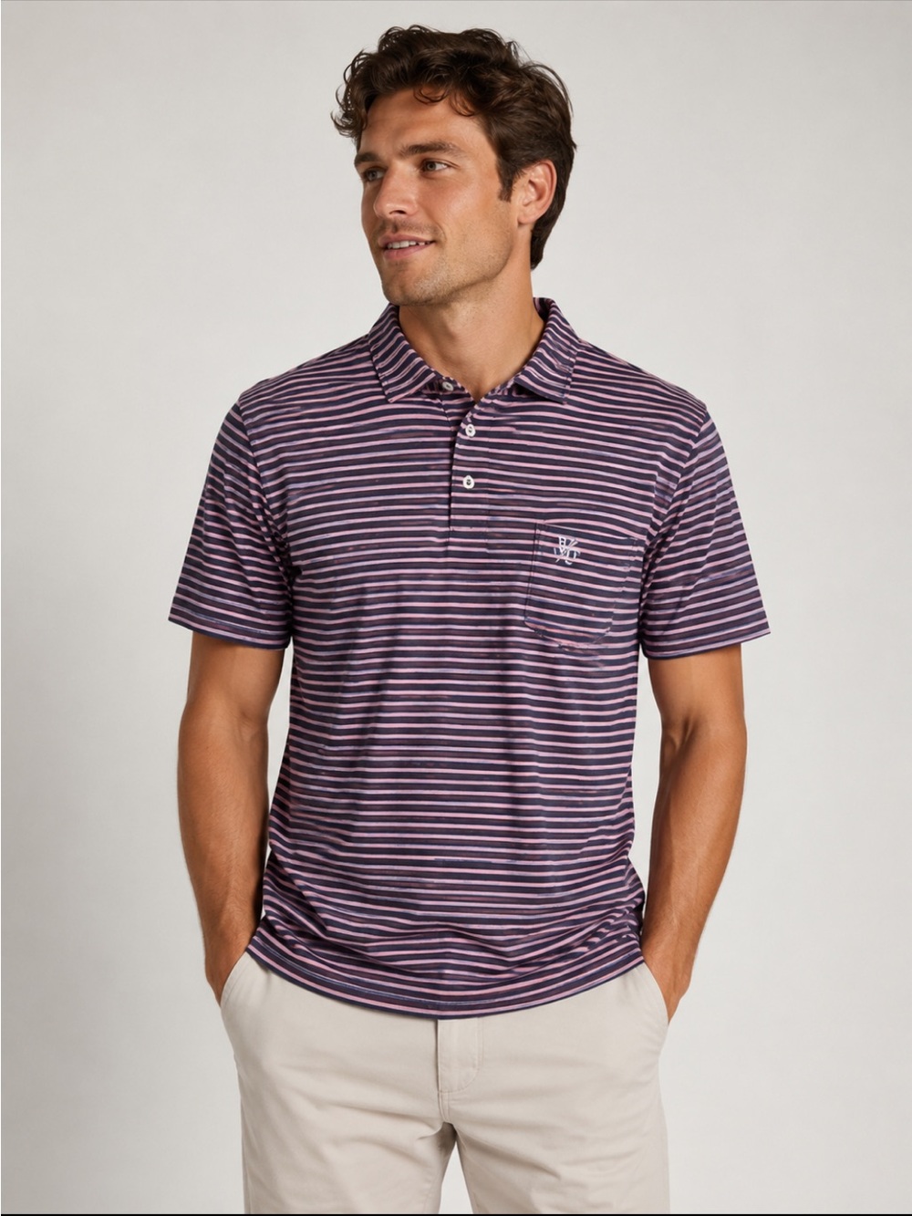B. Draddy Striped Polo Shirt with Classic Collar